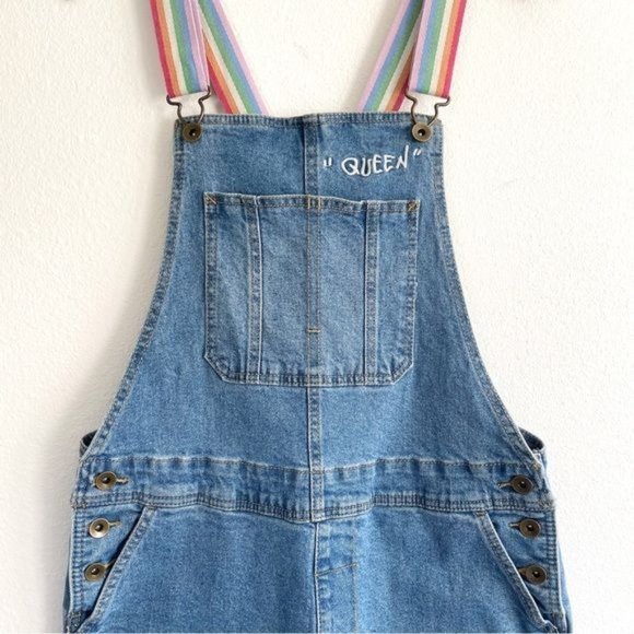 Pride Overalls Target Denim Rainbow Embroidered Shortalls Queen Graphic Small - Picture 6 of 16
